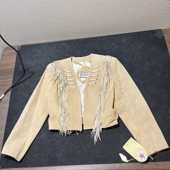 Vintage Continental Leather Fringe Suede Jacket Open Front Western Womens - Picture 10 of 12